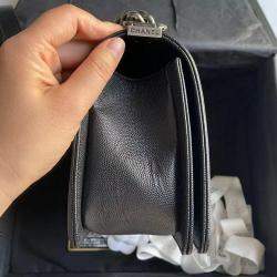 Chanel Black/Silver Leather Medium Boy Bag