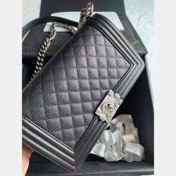 Chanel Black/Silver Leather Medium Boy Bag
