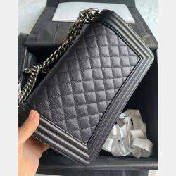 Chanel Black/Silver Leather Medium Boy Bag