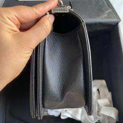 Chanel Black/Silver Leather Medium Boy Bag