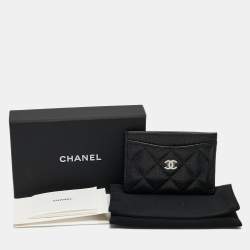 Pre Owned Chanel Black Quilted Caviar Leather CC Card Holder