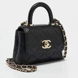 Chanel Black Quilted Caviar Leather Nano Coco Handle Chain Clutch