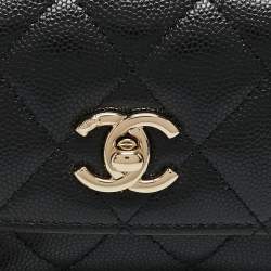 Chanel Black Quilted Caviar Leather Nano Coco Handle Chain Clutch