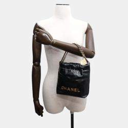 Chanel Black Shiny Calf Leather Mini 22 Shoulder Bag