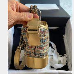 Pre Owned Chanel Golden Tweed and Leather Gabrielle Small Hobo Bag