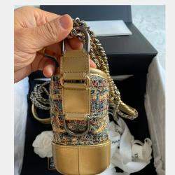 Pre Owned Chanel Golden Tweed and Leather Gabrielle Small Hobo Bag