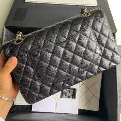Pre Owned Chanel Black Caviar Leather Classic Flap Bag