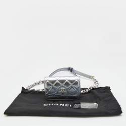 Pre Owned Chanel Silver Quilted Leather CC Chain Belt Bag