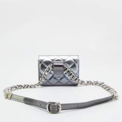 Pre Owned Chanel Silver Quilted Leather CC Chain Belt Bag