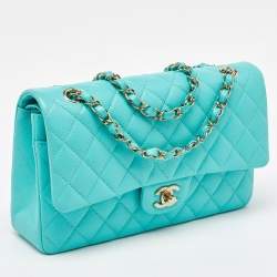 Pre Owned Chanel Green Caviar Quilted Leather Medium Classic Double Flap Bag