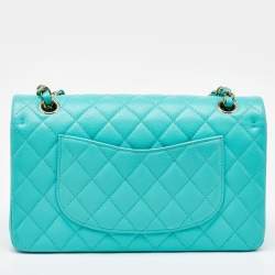 Pre Owned Chanel Green Caviar Quilted Leather Medium Classic Double Flap Bag
