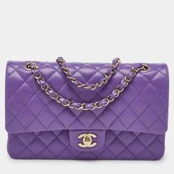 Pre Owned Chanel Purple Caviar Quilted Leather Medium Classic Double Flap Bag