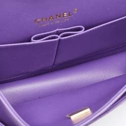 Pre Owned Chanel Purple Caviar Quilted Leather Medium Classic Double Flap Bag
