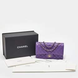 Pre Owned Chanel Purple Caviar Quilted Leather Medium Classic Double Flap Bag
