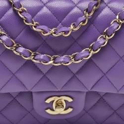 Pre Owned Chanel Purple Caviar Quilted Leather Medium Classic Double Flap Bag