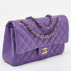 Pre Owned Chanel Purple Caviar Quilted Leather Medium Classic Double Flap Bag