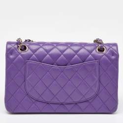 Pre Owned Chanel Purple Caviar Quilted Leather Medium Classic Double Flap Bag