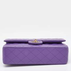 Pre Owned Chanel Purple Caviar Quilted Leather Medium Classic Double Flap Bag