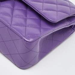 Pre Owned Chanel Purple Caviar Quilted Leather Medium Classic Double Flap Bag