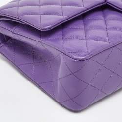 Pre Owned Chanel Purple Caviar Quilted Leather Medium Classic Double Flap Bag