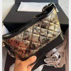 Chanel Black & Metallic Leather Small Gabrielle Hobo Bag