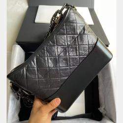 Chanel Black Aged Calfskin Quilted New Medium Gabrielle Hobo Bag