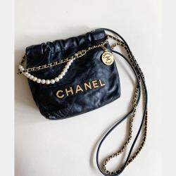 Chanel Black Leather 22 Chain  Hobo Bag
