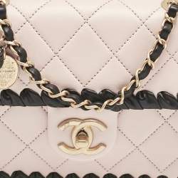 Pre Owned Chanel Pink/Black Braided Leather Mini My Own Frame Flap Bag 