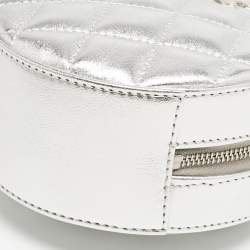 Chanel Silver Quilted Leather Round Bracelet Clutch