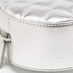 Chanel Silver Quilted Leather Round Bracelet Clutch