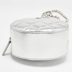 Chanel Silver Quilted Leather Round Bracelet Clutch