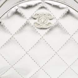 Chanel Silver Quilted Leather Round Bracelet Clutch
