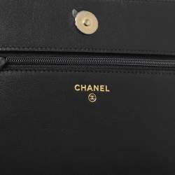 Chanel Black Quilted Caviar Leather Boy Wallet On Chain
