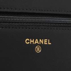 Chanel Black Quilted Caviar Leather Boy Wallet On Chain