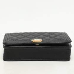 Chanel Black Quilted Caviar Leather Boy Wallet On Chain