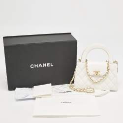 Pre Owned Chanel White Quilted Leather Mini Kelly Bag