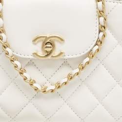 Pre Owned Chanel White Quilted Leather Mini Kelly Bag