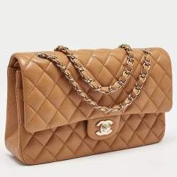 Chanel Brown Quilted Caviar Leather Medium Classic Double Flap Bag