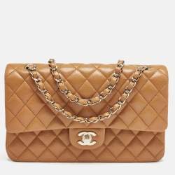 Chanel Brown Quilted Caviar Leather Medium Classic Double Flap Bag
