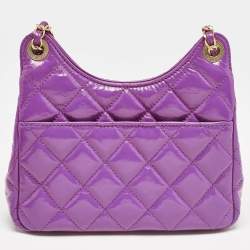 Chanel Purple Shiny Crumpled Quilted Leather Small Wavy CC Hobo
