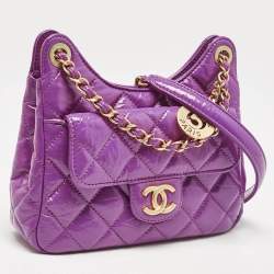 Chanel Purple Shiny Crumpled Quilted Leather Small Wavy CC Hobo