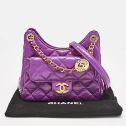 Chanel Purple Shiny Crumpled Quilted Leather Small Wavy CC Hobo