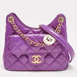 Chanel Purple Shiny Crumpled Quilted Leather Small Wavy CC Hobo