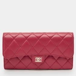 Chanel Dark Pink Quilted Leather Classic Flap Continental Wallet