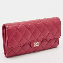 Chanel Dark Pink Quilted Leather Classic Flap Continental Wallet