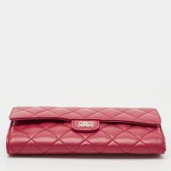 Chanel Dark Pink Quilted Leather Classic Flap Continental Wallet