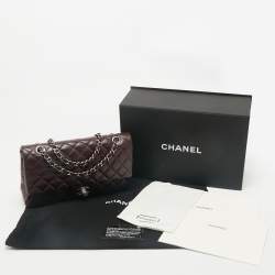 Pre Owned Chanel Burgundy Quilted Caviar Leather Medium Classic Double Flap Bag