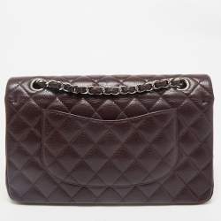 Pre Owned Chanel Burgundy Quilted Caviar Leather Medium Classic Double Flap Bag