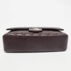 Pre Owned Chanel Burgundy Quilted Caviar Leather Medium Classic Double Flap Bag