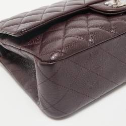 Pre Owned Chanel Burgundy Quilted Caviar Leather Medium Classic Double Flap Bag